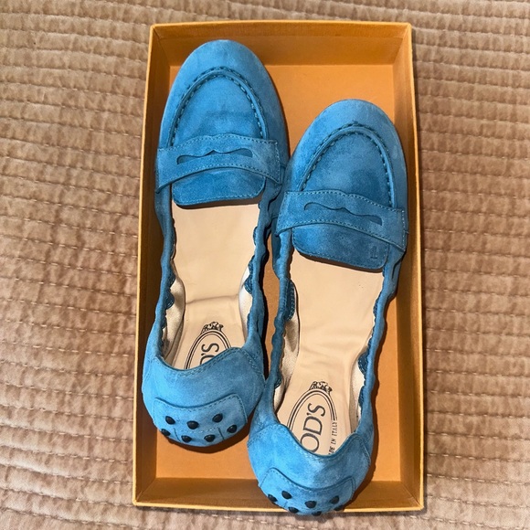 Tod's Shoes - Tod's Blue Suede Penny Loafers